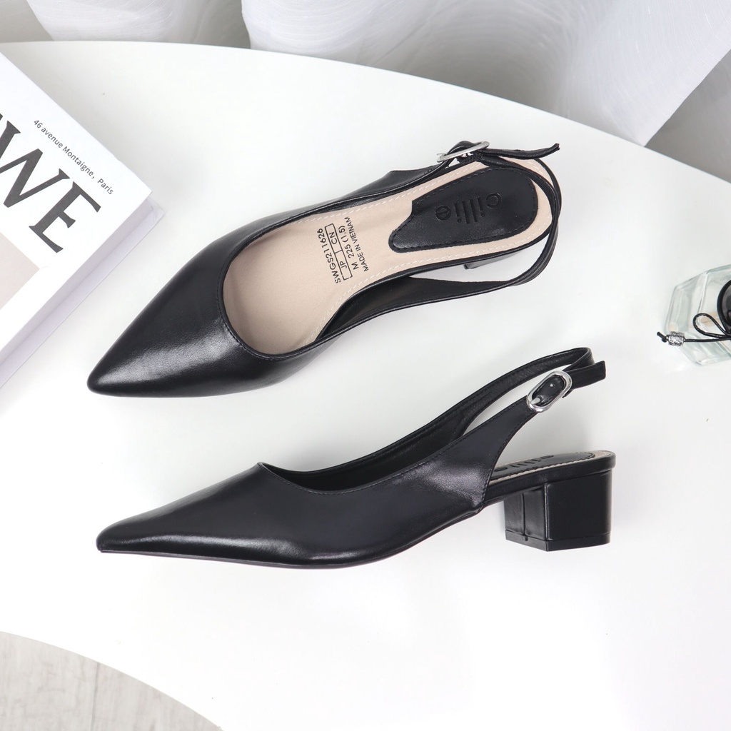 Giày sandal cao gót slingback nữ mũi nhọn thanh lịch đế vuông 3cm vừa phải đi học đi chơi đi làm Cillie 1173