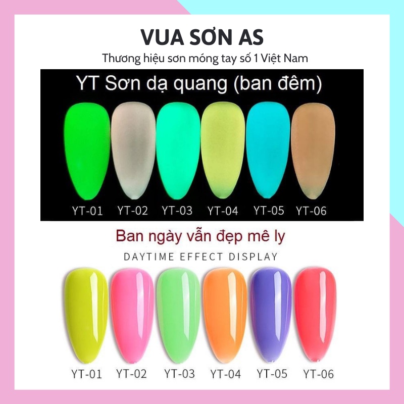 Sơn gel AS móng tay gel dùng máy hơ tone dạ quang phát sáng trong bóng tối VUA SƠN AS mã YT 15ml