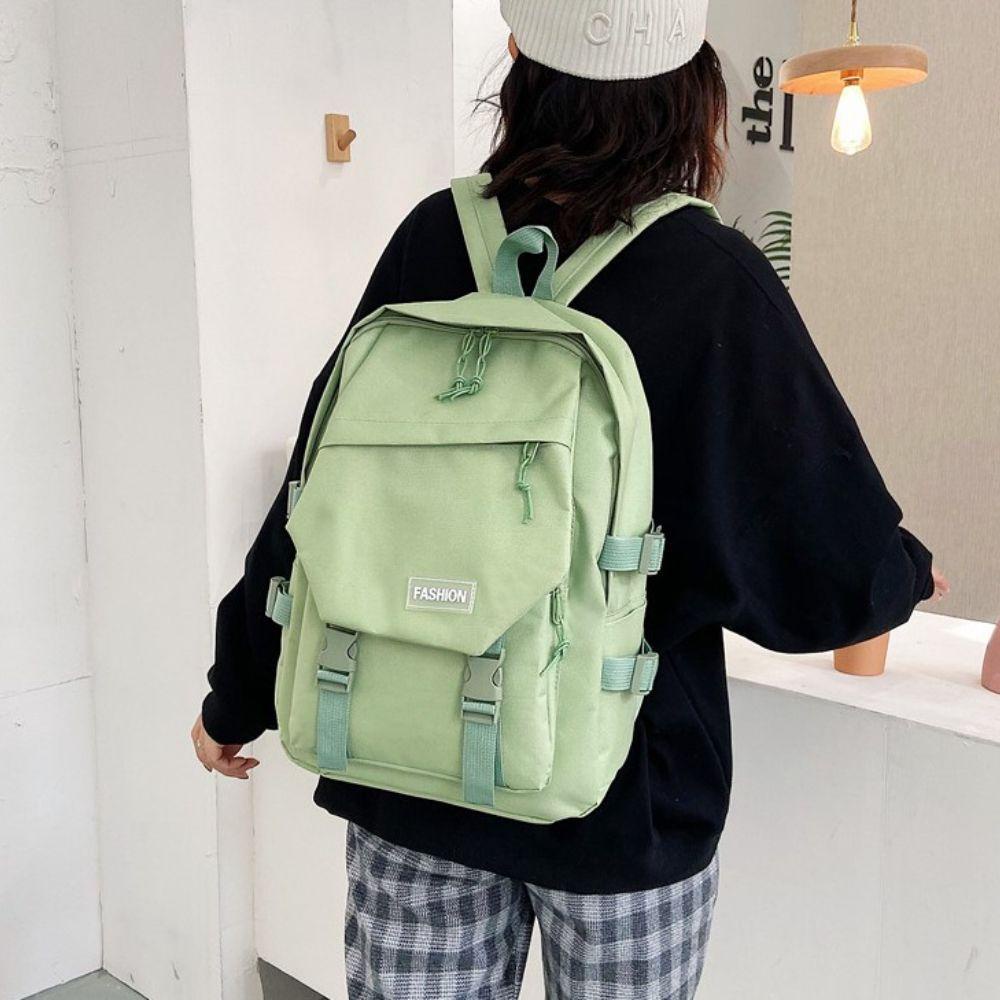 Ba Lô Vải Canvas Có Khóa Kéo Phong Cách Hàn Quốc Dành Cho Học Sinh