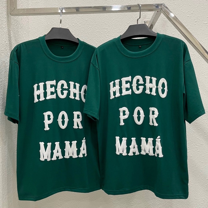 Áo thun xanh lá HECHO POR MAMA chất cotton thoáng mát, Áo phông unisex nam nữ