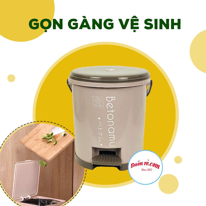 Thùng đựng rác Việt Nhật (MS: 8024) cao cấp, tiện dụng - Thùng rác tròn chất liệu nhựa PP nắp lật 01436