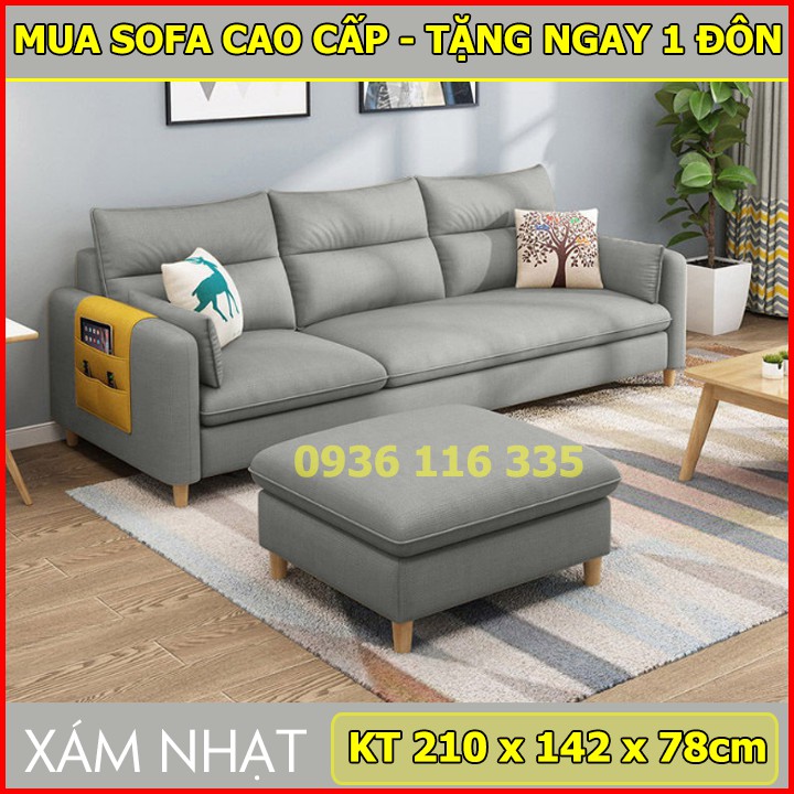 Ghế sofa chữ L cao cấp, bộ ghế sofa phòng khách, sofa giá rẻ kích thước 210x128x80cm màu xám nhạt