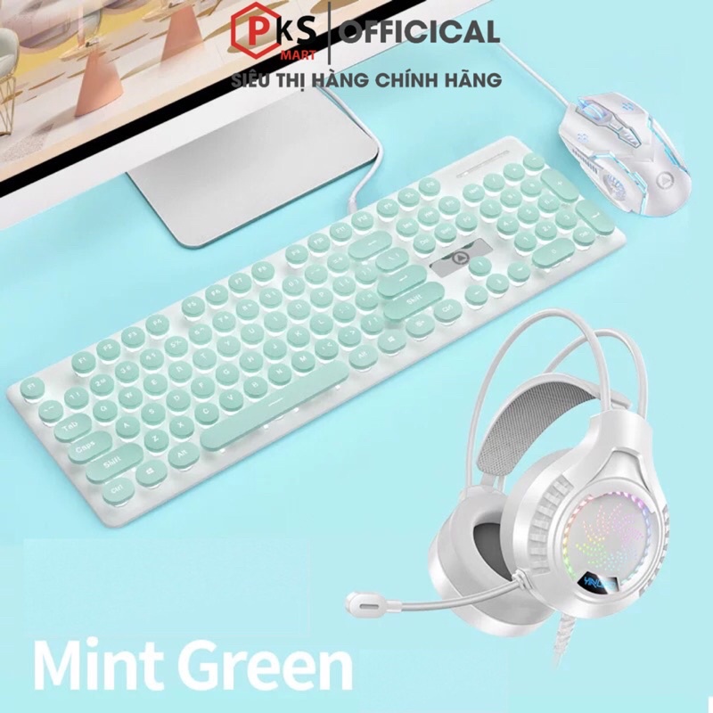 Bàn Phím V8 Và Chuột G5 Tai Nghe Chụp Tai Q7 Gaming YINOIAO Nút Tròn Đèn LED Xuyên Chữ Có 3 Màu Xanh, Hồng, Đen