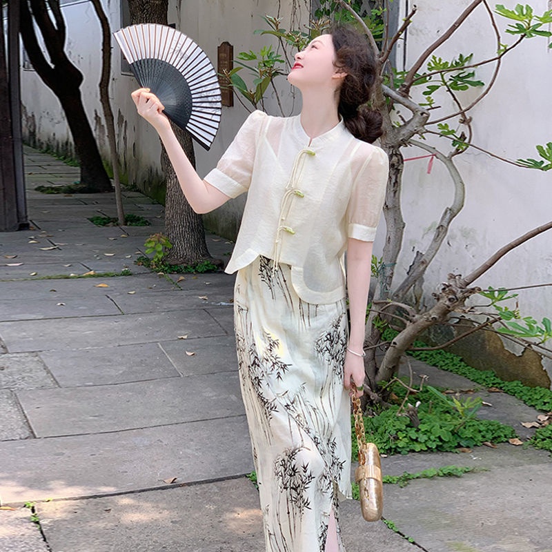 Set Áo Sơ Mi Ngắn Tay Thiết Kế Độc Đáo Phong Cách Trung Hoa Thời Trang Mùa Hè Mới