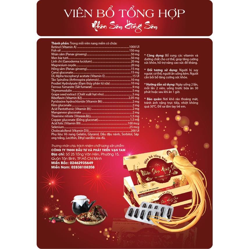 Viên Bổ Tổng Hợp Nhân Sâm Hồng Sâm Vạn Tam  Bổ Sung Vitamin Giúp Tăng Cường Sức Khỏe Nâng Cao Sức Đề Kháng Hiệu Quả