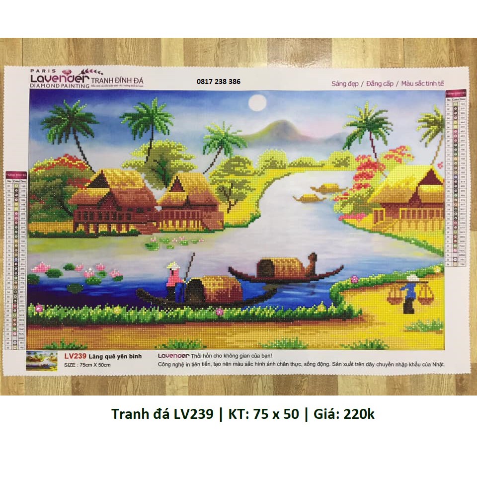 Tranh đính đá phong cảnh nông thôn LV239 (75 x 50 cm)