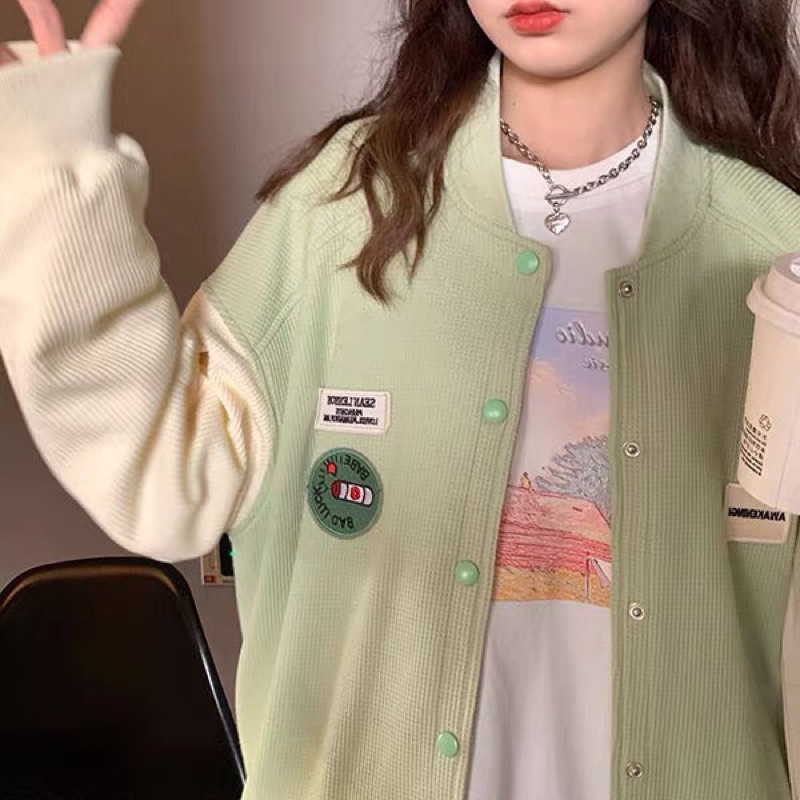 Áo khoác bóng chày chất liệu nhung tăm phong cách Hàn Quốc