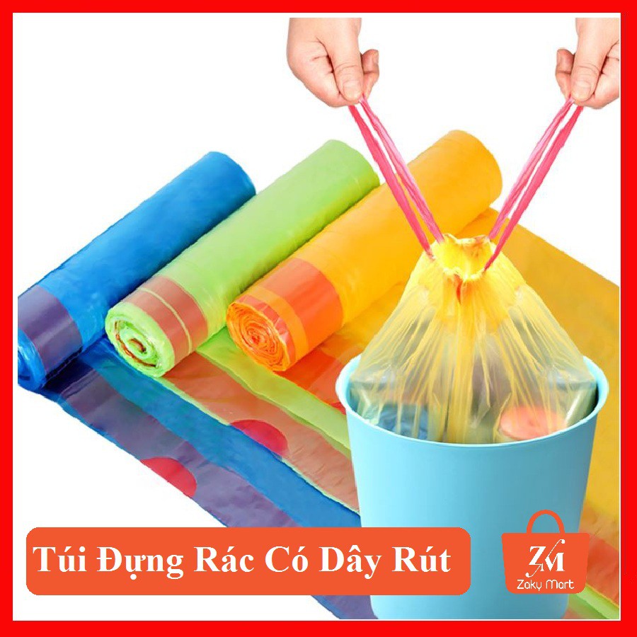 [Ảnh Thật+Video][Loại 1] 3 Cuộn Túi Đựng Rác Có Dây Rút Cuộn 15 Túi Tiện Lợi