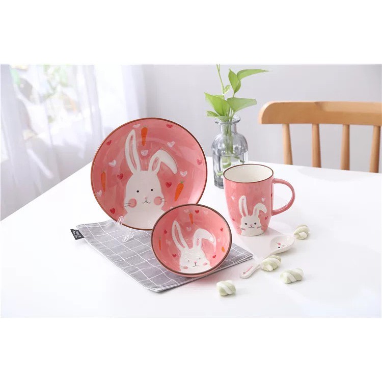 Bát đĩa thìa hình thú dễ thương, set ăn dặm cho bé bằng sứ cute: 5.14