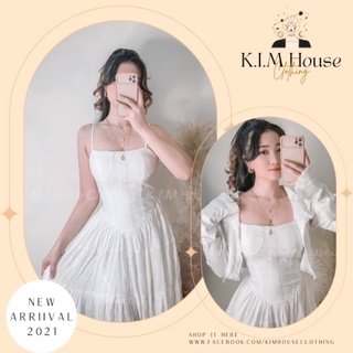 Set đầm 2 dây cúp ngực chân váy bèo xoè kèm áo khoác siêu xinh