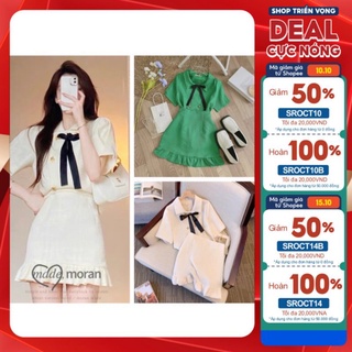 Set áo dạ line cổ nơ chân váy A
