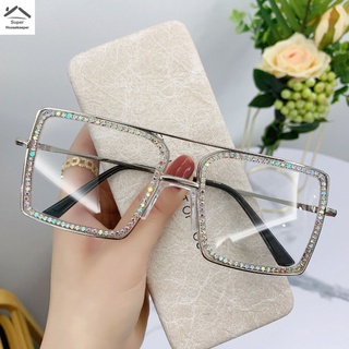 Kính mát gọng vuông đính đá lấp lánh thời trang cho nam và nữ