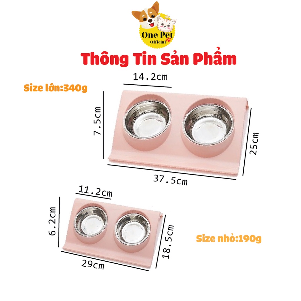 Bát ăn đôi cho Chó Mèo, tặng kèm 2 bát inox cao cấp, thiết kế nghiêng chống gù - One Pet Shop