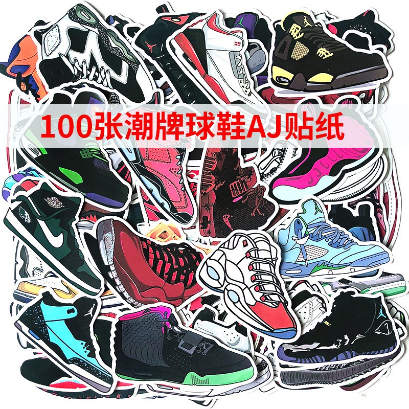 Set 100/ 50/ 25/ 10 miếng dán trang trí vali/ xe đạp hình giày bóng rổ độc đáo