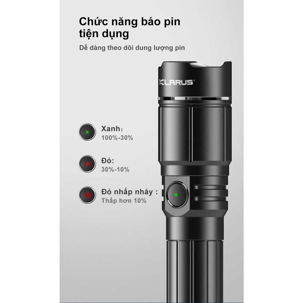 Đèn pin zoom KLARUS A2 PRO độ sáng 1450 lumen chiếu xa 420m cổng sạc USB-C pin 21700 4000mAh kèm theo