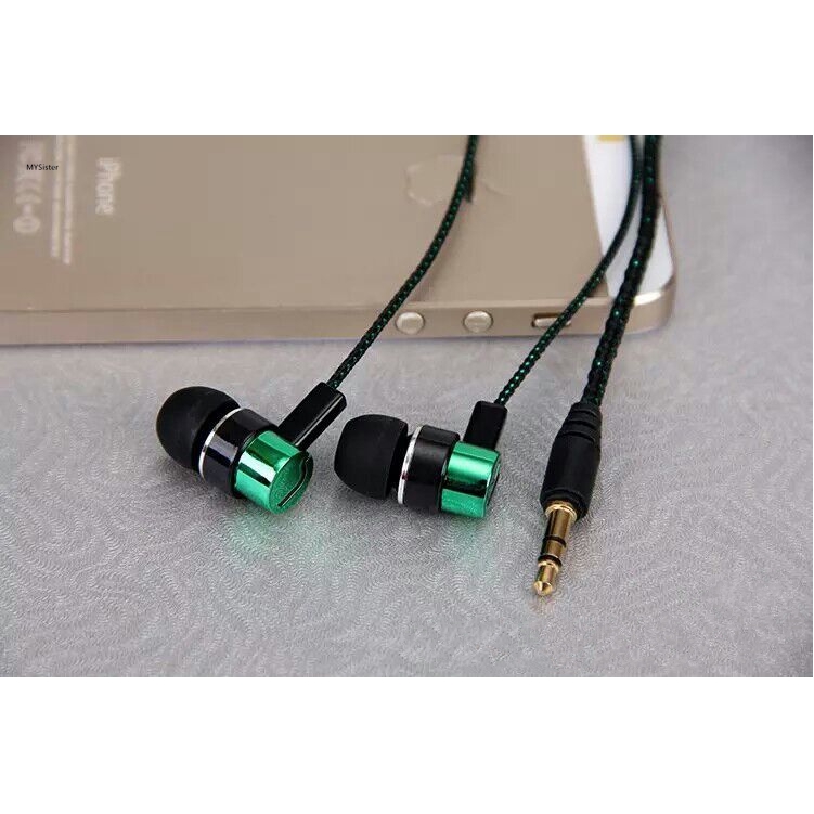 1 tai nghe nhét tai có dây bện bằng kim loại thời trang cho MP3