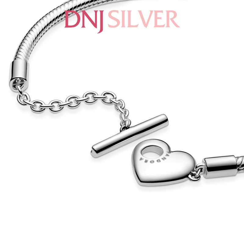 Vòng tay bạc 925 cao cấp - Mẫu vòng Heart T-Bar Snake Chain, có thể mix thêm hạt charm vào vòng theo ý thích