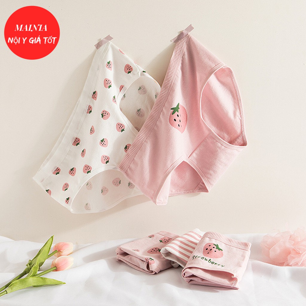 [Có Size M] Quần Lót Nữ Cotton 5 Kiểu Dễ Thương Hoạ Tiết Trái Dâu Cao Cấp Loại 1 Mainia Shop