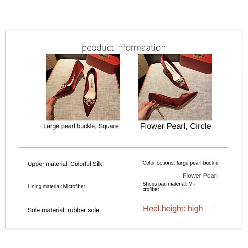 Giày Cao Gót Mũi Nhọn Màu Đỏ Size Lớn Phong Cách Mới 2021