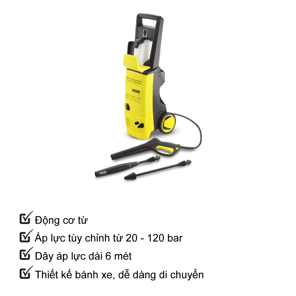 Máy xịt rửa xe Karcher K3.450 động cơ từ công suất 1600w áp lực 20-120 bar, lưu lượng nước 380l/h màu vàng