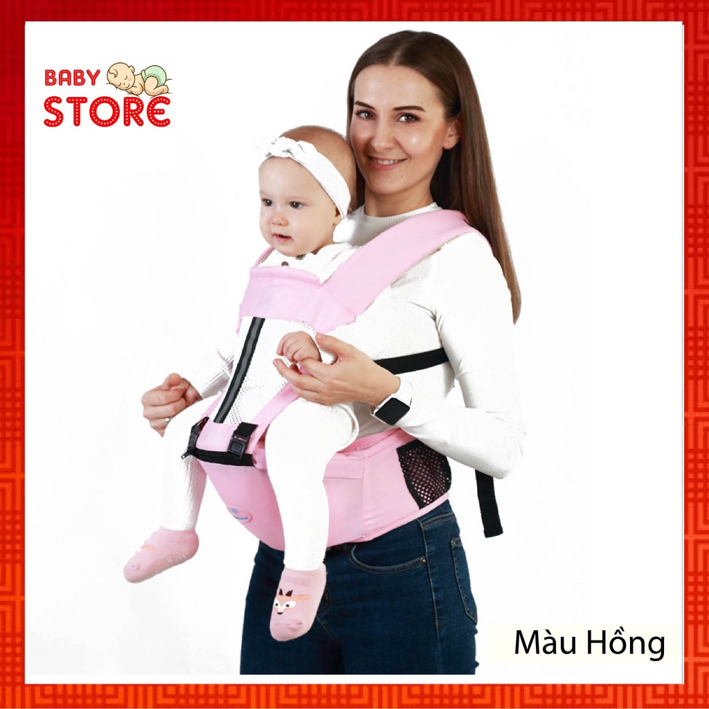 Địu Em Bé Chống Gù 4 Tư Thế Cho Trẻ Sơ Sinh, Đai Địu Em Bé Đi Xe Máy, Có Đệm Ghế Ngồi, Chất Liệu Vải Cotton 4 Màu Sắc