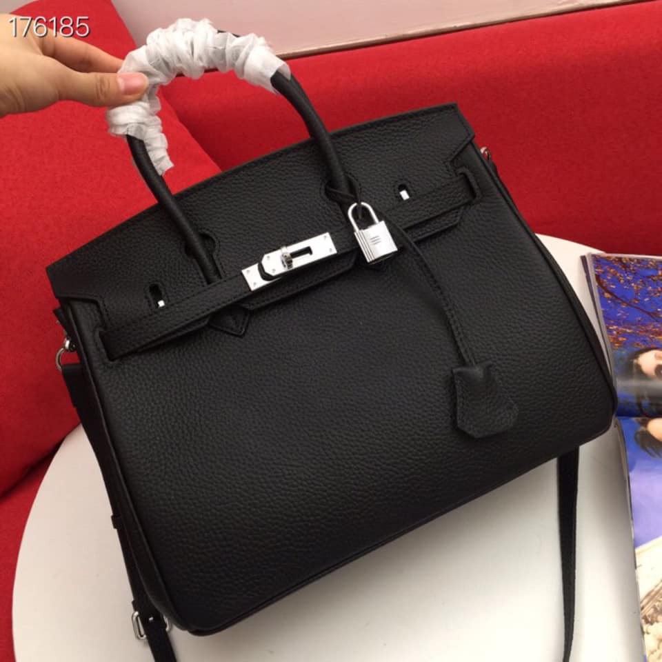 Túi xách Hermes Birkin màu đen tag bạc size 30cm da mềm (Có sẵn)