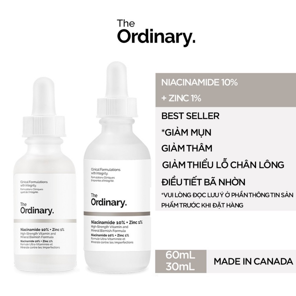 Serum Niacinamide 10% + Zinc 1% The Ordinary giảm mụn, mờ thâm - odinary