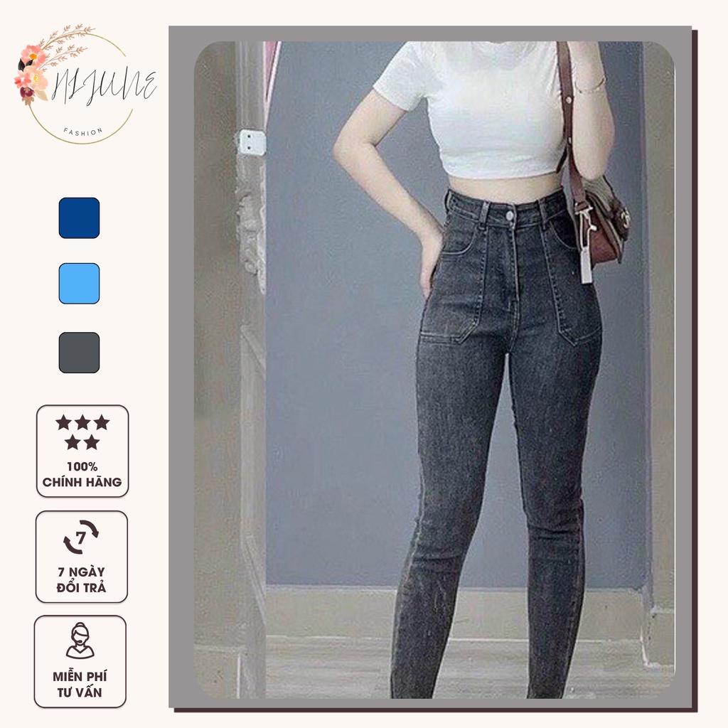 Quần jean nữ body cạp cao túi bầu quần bò dáng ôm lưng cao siêu tôn dáng thời trang HIJUNE QJ06