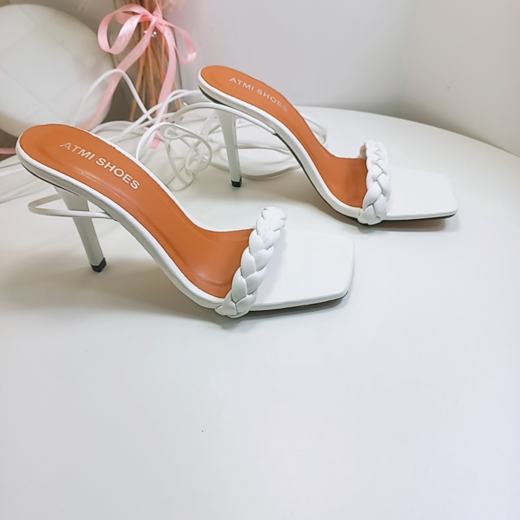 giày cao gót vuông 7cm mũi hở dây quấn cổ chân Minhtuyetshoes kiểu chiến binh mẫu mới 2023