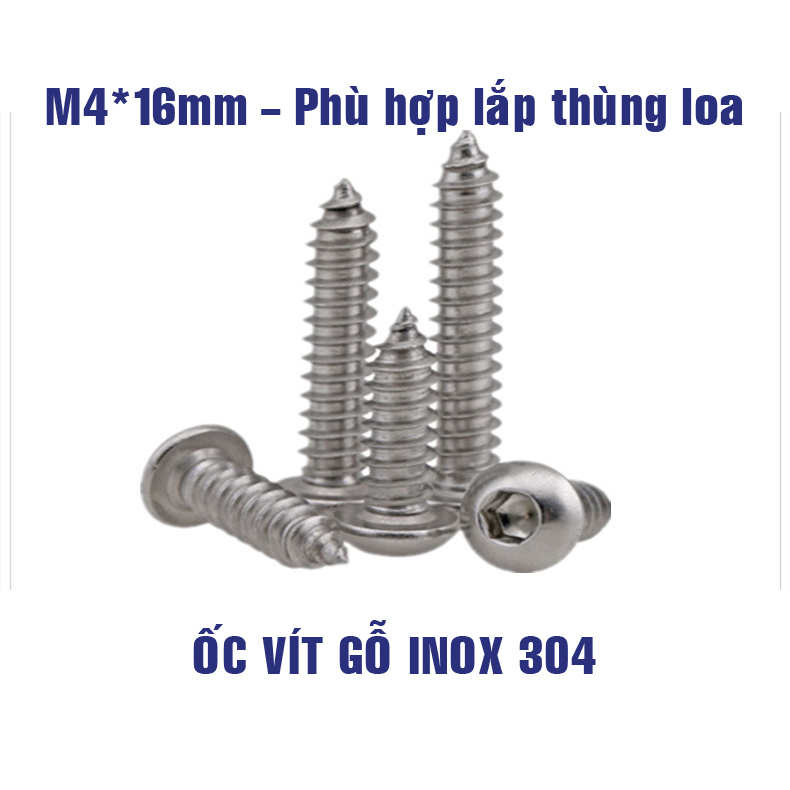 50 con Ốc VÍT GỖ Lục giác đầu dù INOX 304 chống gỉ siêu bền - Phù hợp DIY thùng loa âm thanh tạo thẩm mỹ cho thùng loa