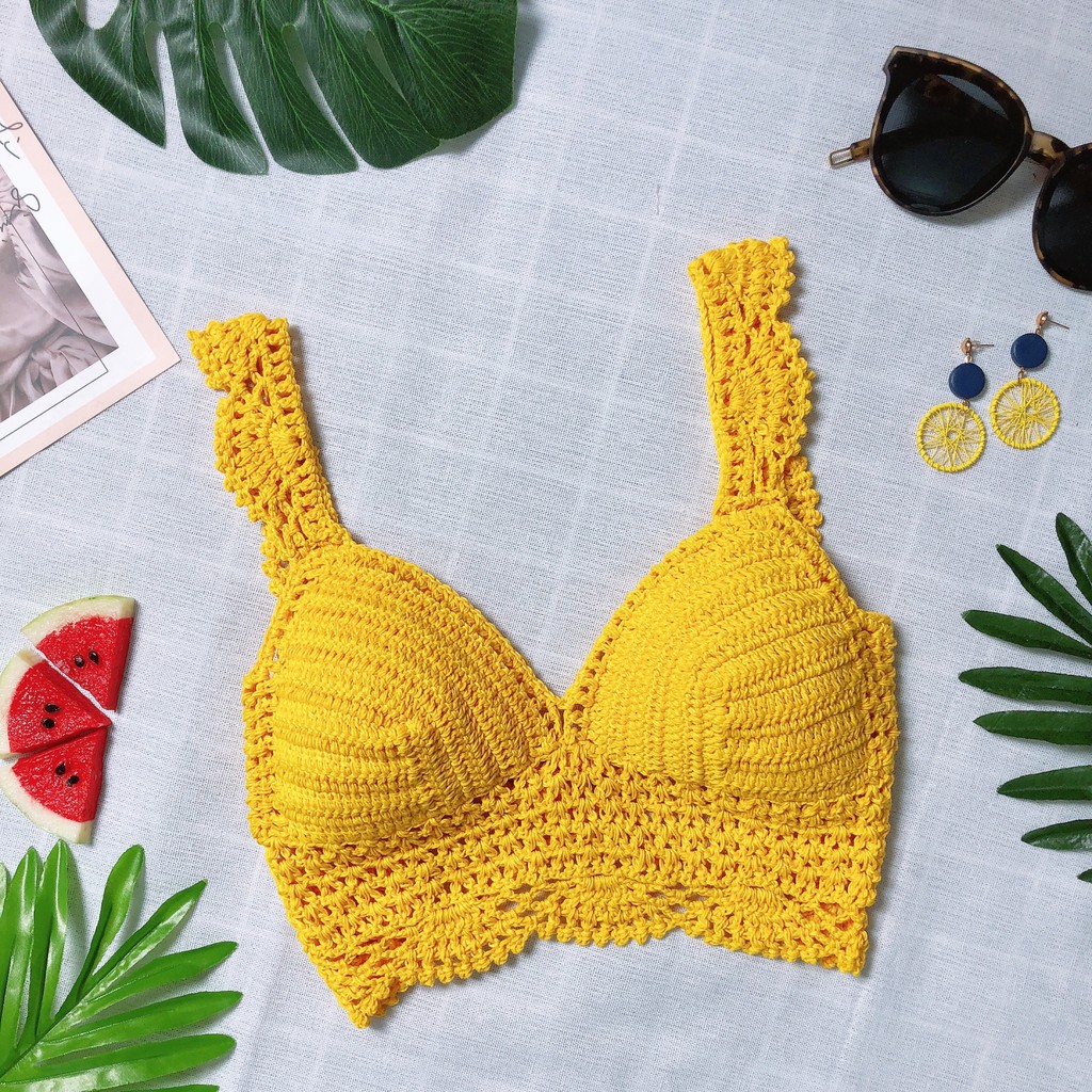 Áo bơi len móc bikini màu vàng đẹp