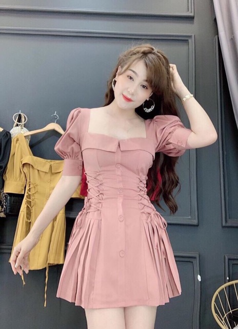Đầm xoè xếp ly rút dây eo siêu xinh - Free size dưới 55kg MMR