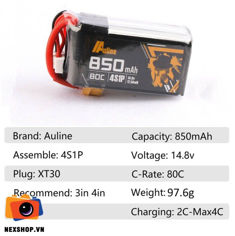 Pin Lipo Fpv Auline 850MAH 4S 14.8V 80C XT30