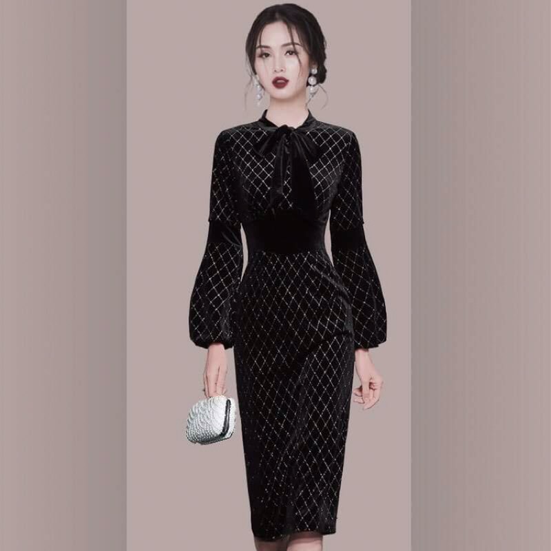 Đầm nhung nữ cao cấp thiết kế dáng ôm tôn dáng sang chảnh NP1555