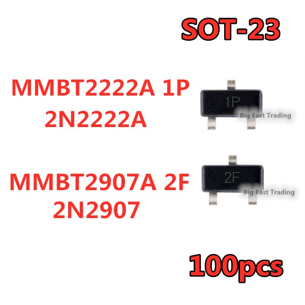 100 chiếc 2N2222A 1P SOT-23 2N2222 MMBT222A MMBT2907A 2N2907A 2F 2N2907 SOT23 SMD NPN Transistor bet