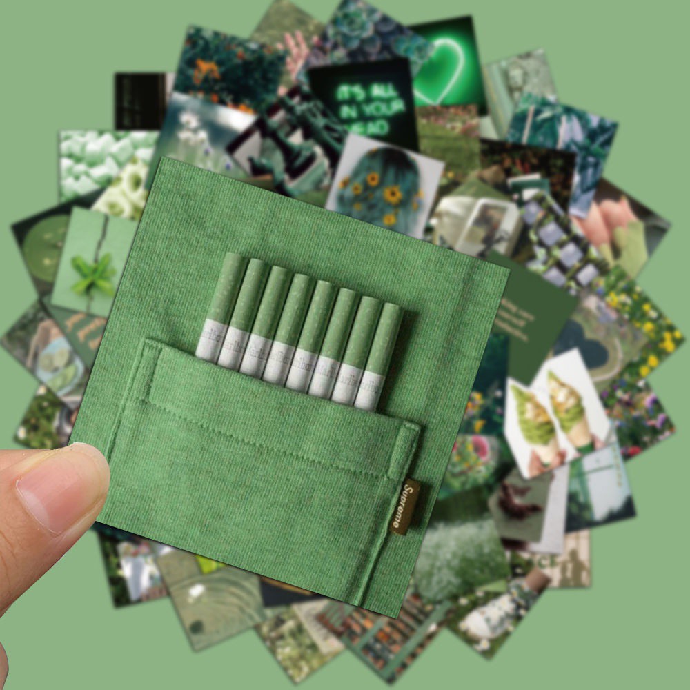 Set 50 chiếc sticker chống thấm nước PHONG CẢNH MÀU XANH LÁ cực đẹp dán nón bảo hiểm, laptop, đàn
