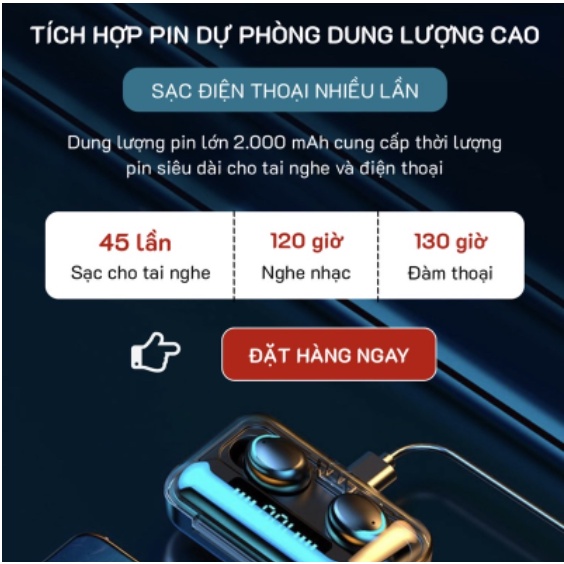 Tai Nghe Bluetooth True Wireless F9 PRO Bluetooth 5.0 | Bản Quốc Tế | Cảm Ứng | Chống Nước