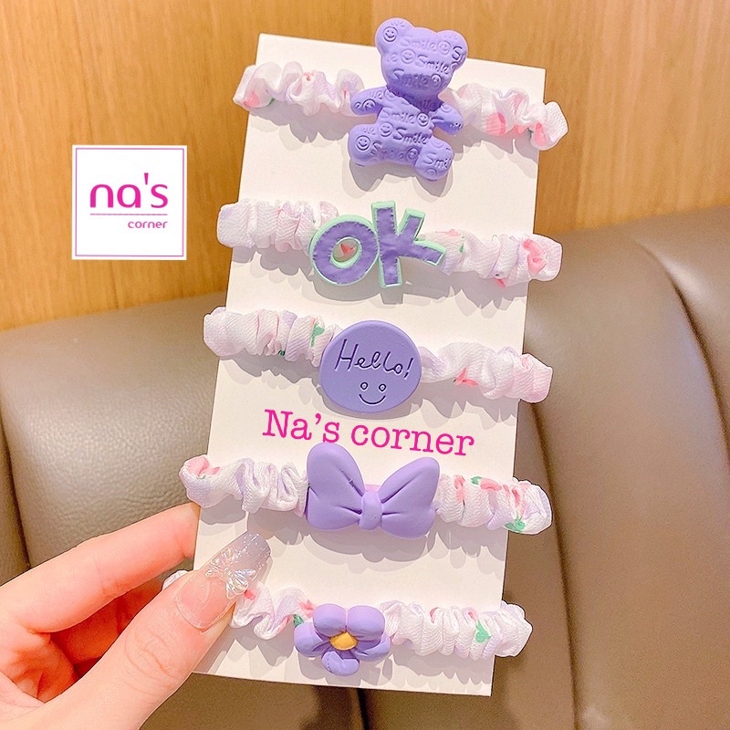 Combo 5 sợi thun cột tóc vải chun buộc nhiều màu dễ thương