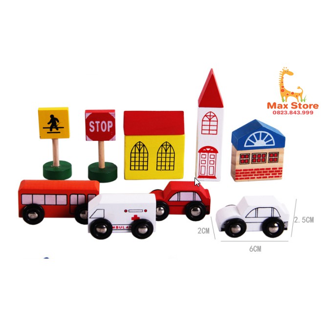 Đồ chơi gỗ  FREESHIP  Bộ Lắp Ghép Mô Hình Giao Thông Thành Phố Bằng Gỗ - 40 Chi Tiết