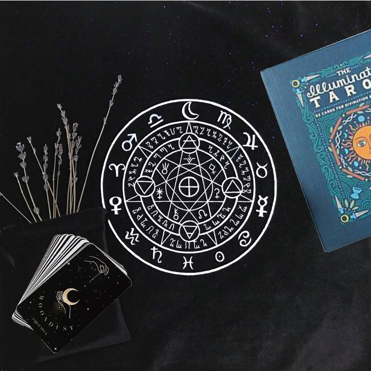 Khăn trải bài tarot vòng tròn ma thuật cổ ngữ, thảm trải bài tarot Sister Tarot