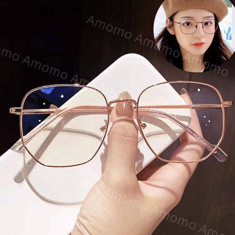 kính cận có độ 0.5~6.0  Mắt Kính Chống Ánh Sáng Xanh Gọng Kim Loại Lớn Phong Cách Hàn Quốc Cho Nữ mắt kính cận
