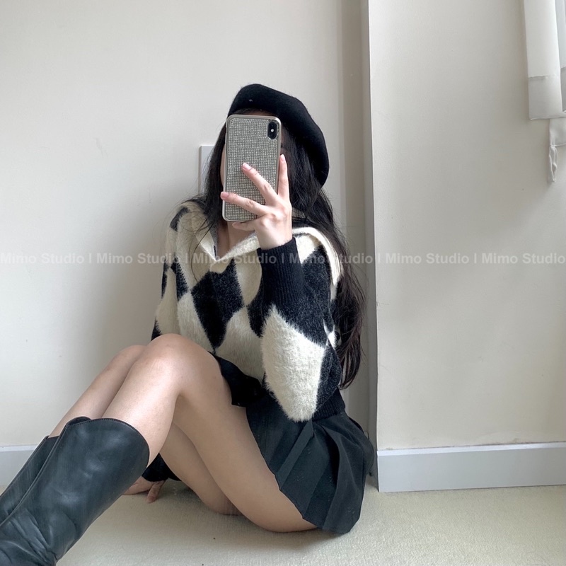 Áo len lông cổ polo hoạ tiết-2036