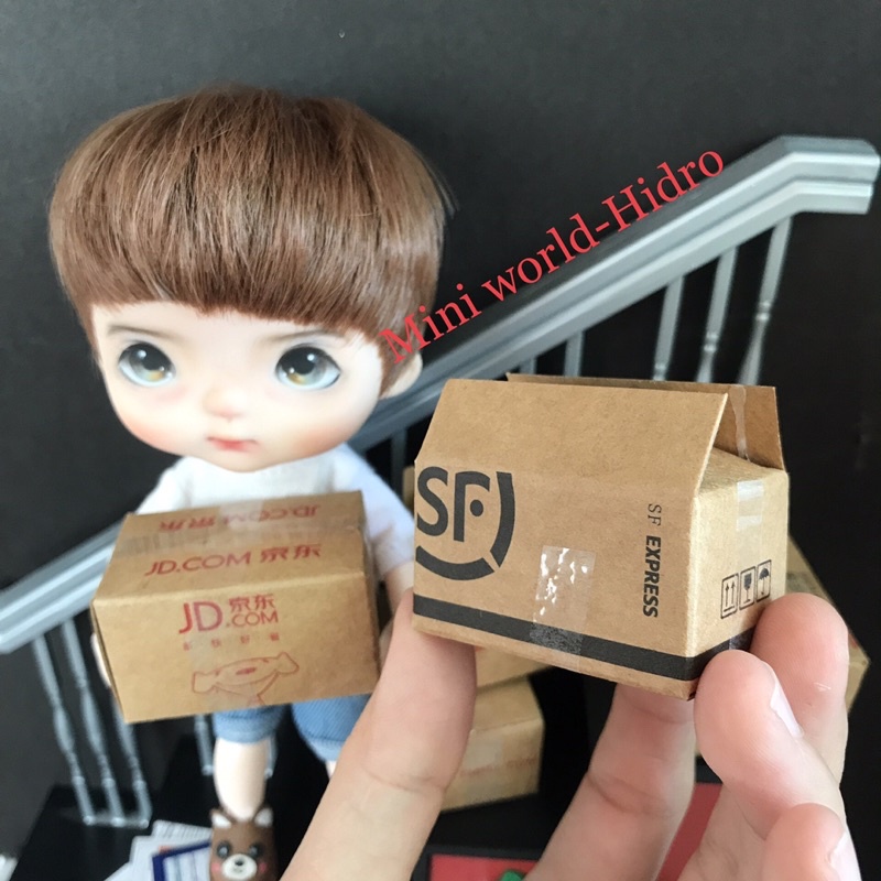 Set hộp carton đóng gói mini tí hon quà bất ngờ bên trong dùng cho Búp bê BJD 1/12, 1/8 trang trí nhà búp bê. Combo