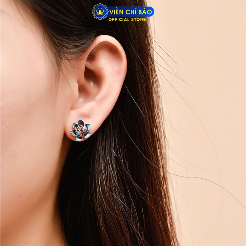 Bông tai bạc nữ Nguyệt Liên Hoa chất liệu bạc Thái 925 thời trang phụ kiện trang sức nữ Viễn Chí Bảo B000222