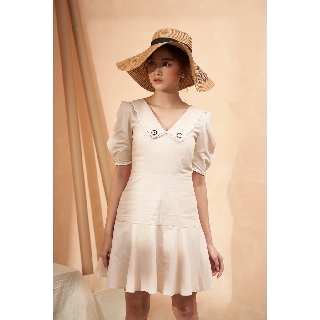 Đầm xòe đuôi cá S1905, kiểu dáng tiểu thư, thanh lịch, phù hợp mặc đi chơi, đi biển, tiệc cưới. Màu trắng sữa tôn da