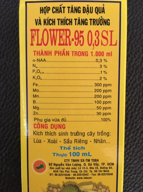 Phân bón lá chống rụng hoa, trái non, nuôi trái Flower 95