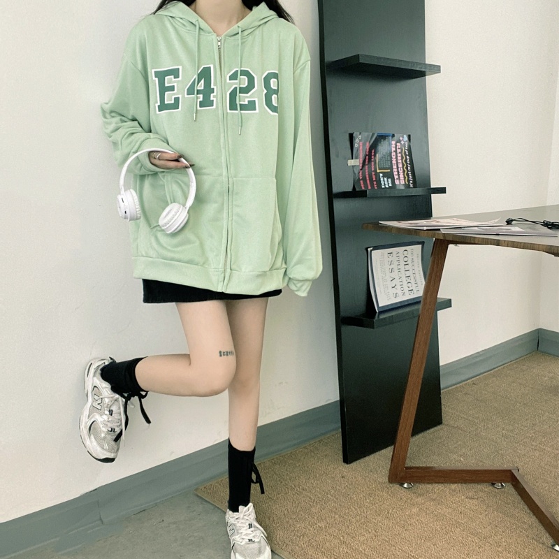 ZHELIHANGFEI Áo Hoodie Tay Dài In Chữ Phong Cách Preppy Ngọt Ngào Dễ Phối Đồ