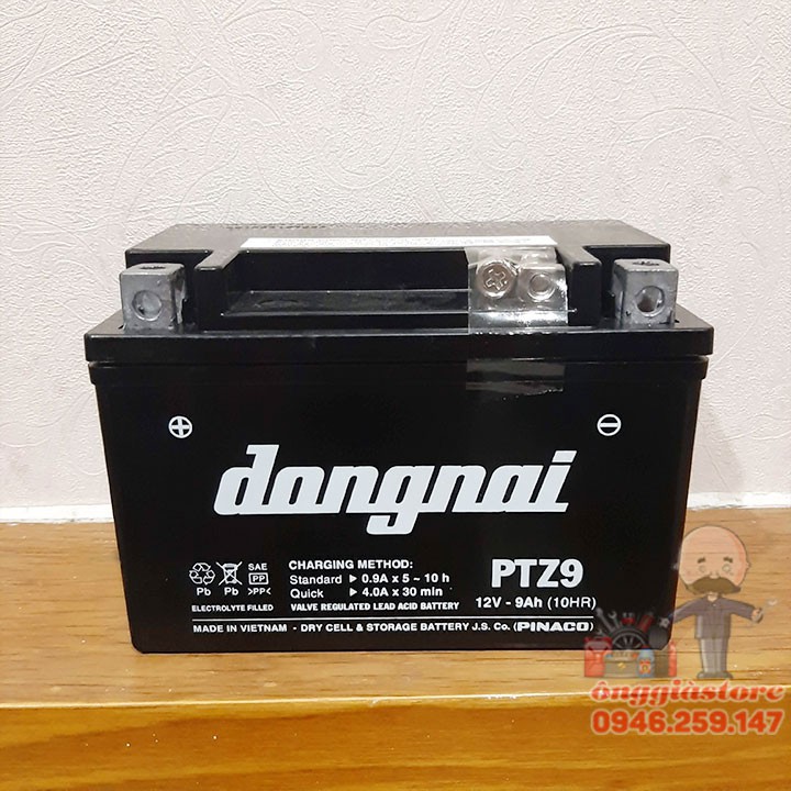 Bình acquy 9Ah PTX9L-PTZ9 Pinaco cho xe máy Excel, Vespa, Shark, Zip, Fly- PT36