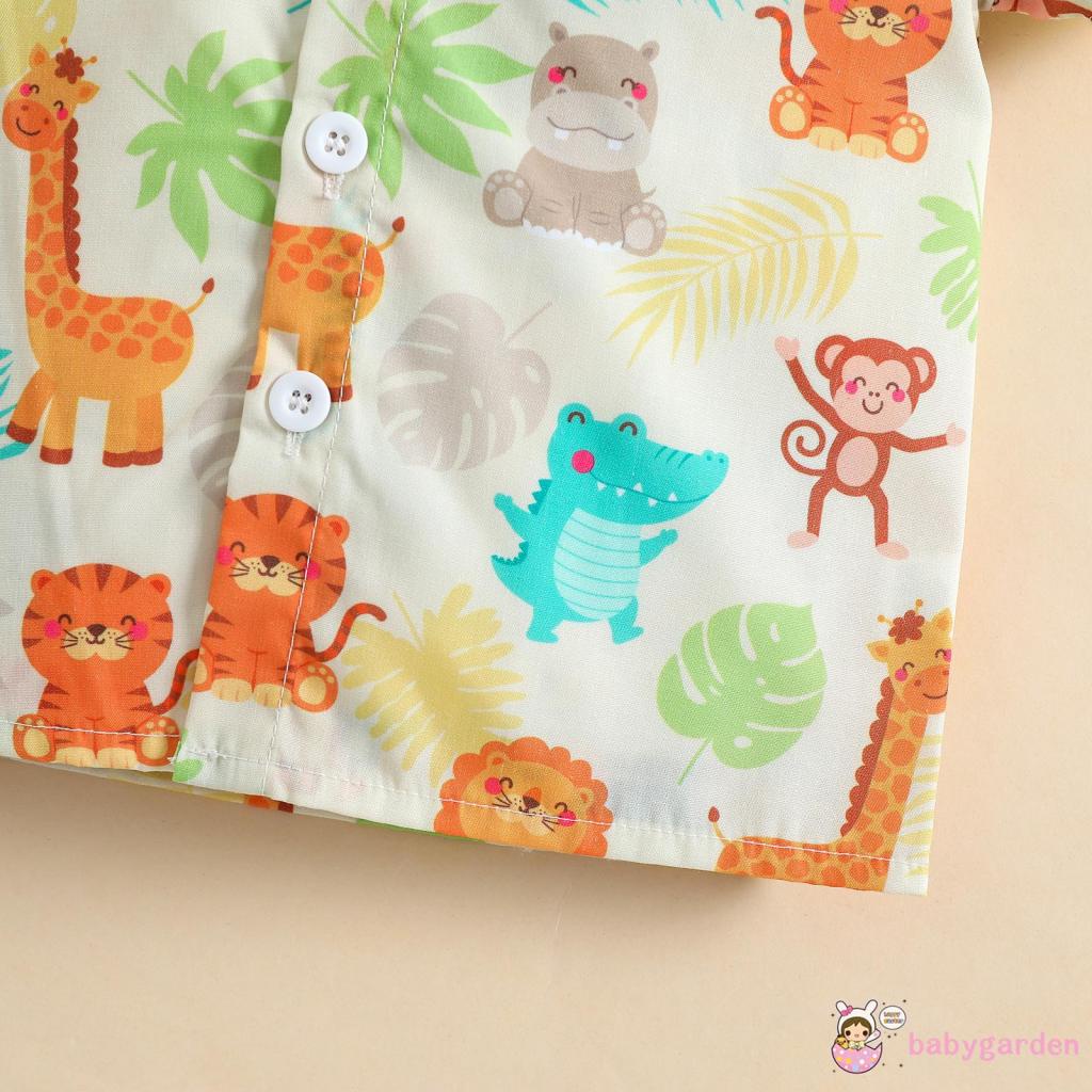 Bộ Áo Sơ Mi Tay Ngắn Đính Nơ Hình Động Vật + Quần Short Màu Trơn Dành Cho Bé Trai 6 Tháng Tuổi 4 Tuổi
