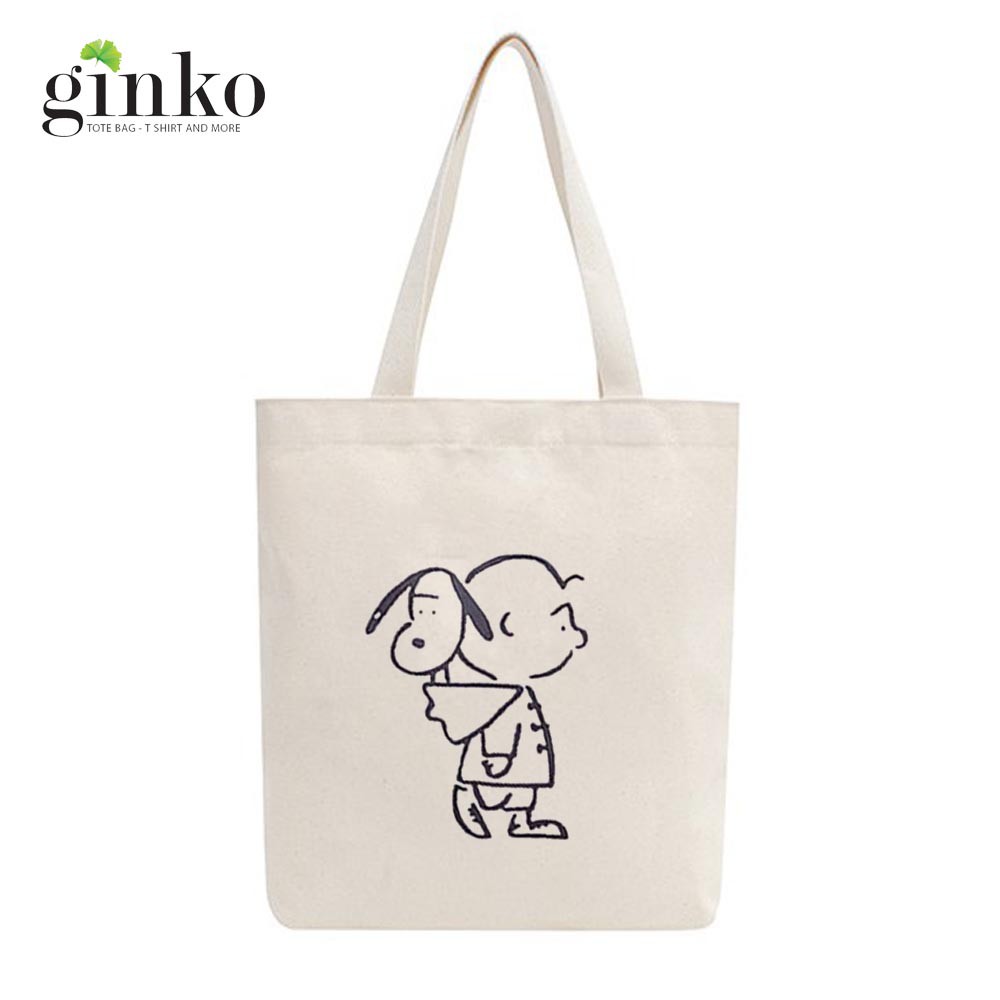 Túi Tote Vải Mộc GINKO Dây Kéo In Hình Snoopy And Charlie M18